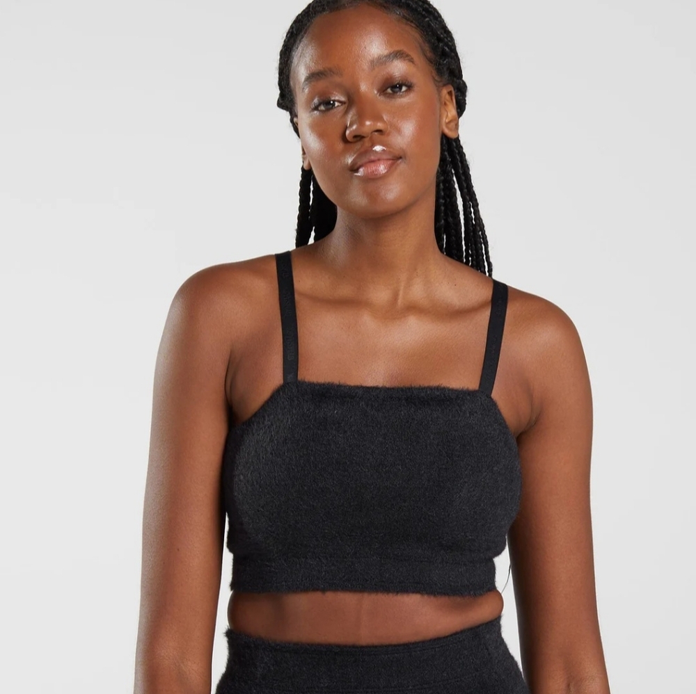 Women's Gymshark Whitney Eyelash Knit Bandeau Bra Medium Black Athleisure Gym